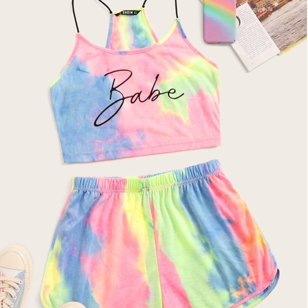A sports bra with some shorts